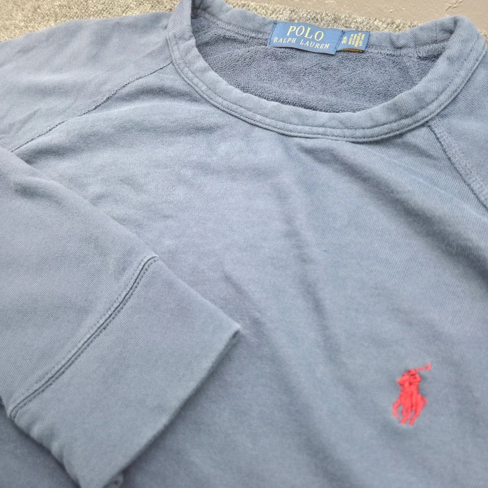 Polo Ralph Lauren Mens XL Blue Cotton French Terry Raglan Sweatshirt Preppy Logo